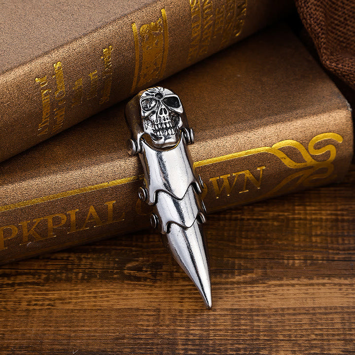 Long Finger Silver Double Loop Armor Ring