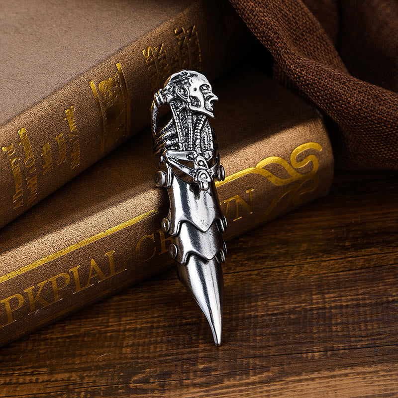Long Finger Silver Double Loop Armor Ring