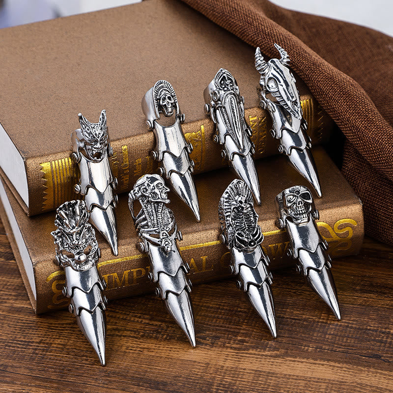 Long Finger Silver Double Loop Armor Ring