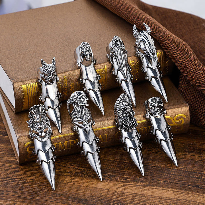 Long Finger Silver Double Loop Armor Ring