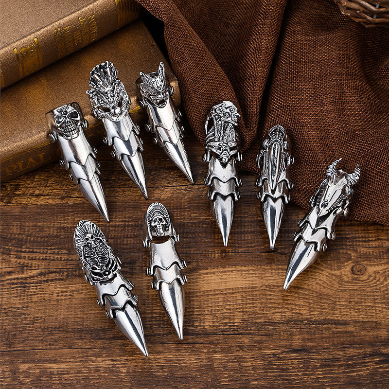 Long Finger Silver Double Loop Armor Ring
