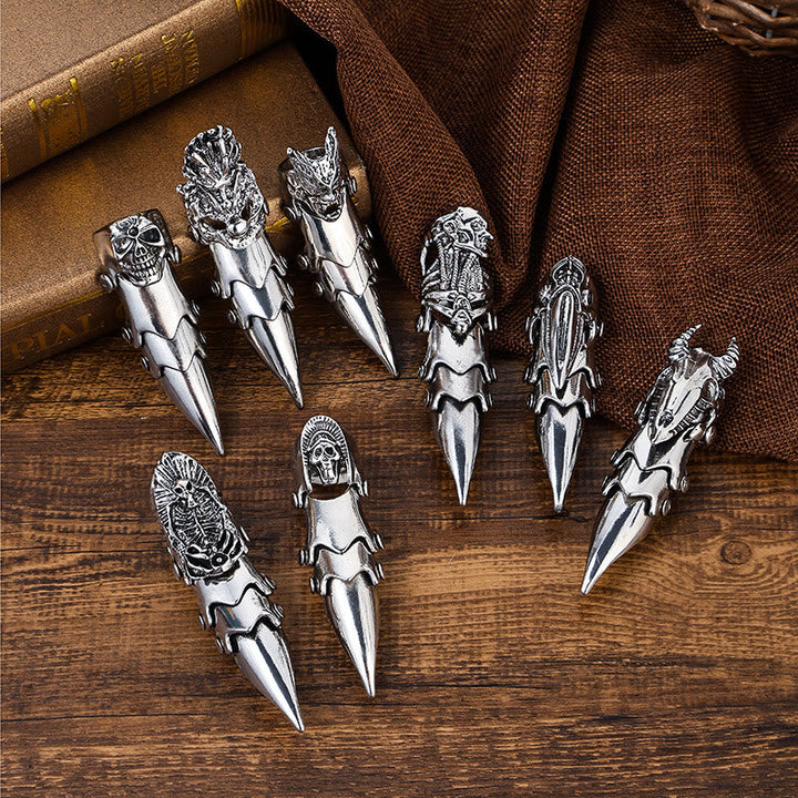 Long Finger Silver Double Loop Armor Ring