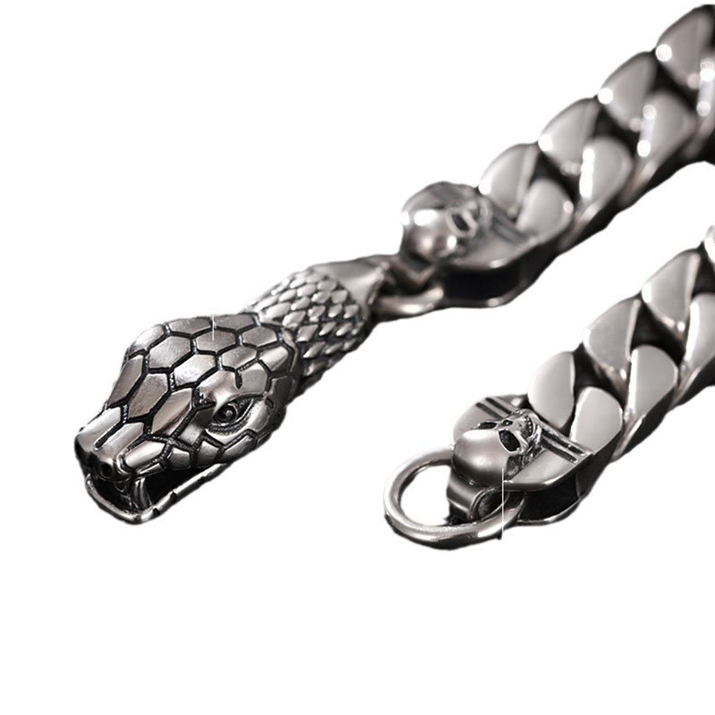 Snake Skull Cuban Link Bracelet
