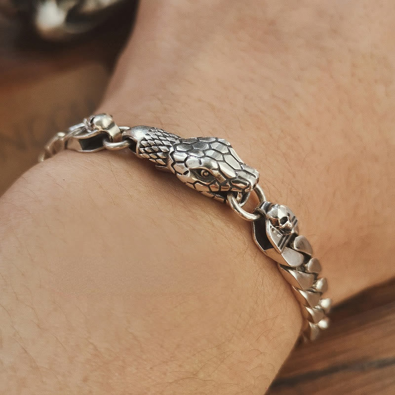 Snake Skull Cuban Link Bracelet