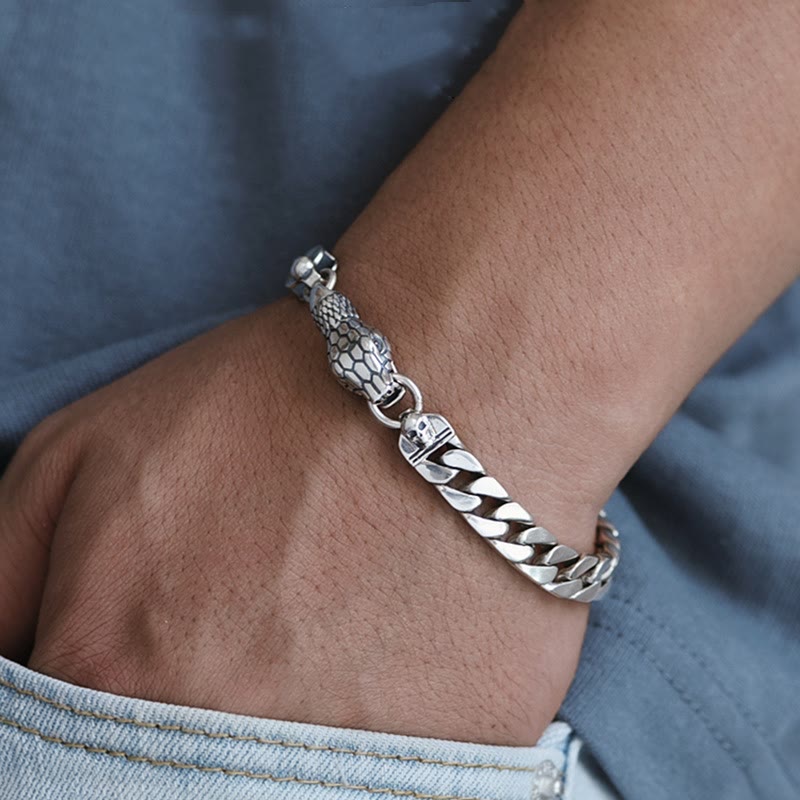 Snake Skull Cuban Link Bracelet