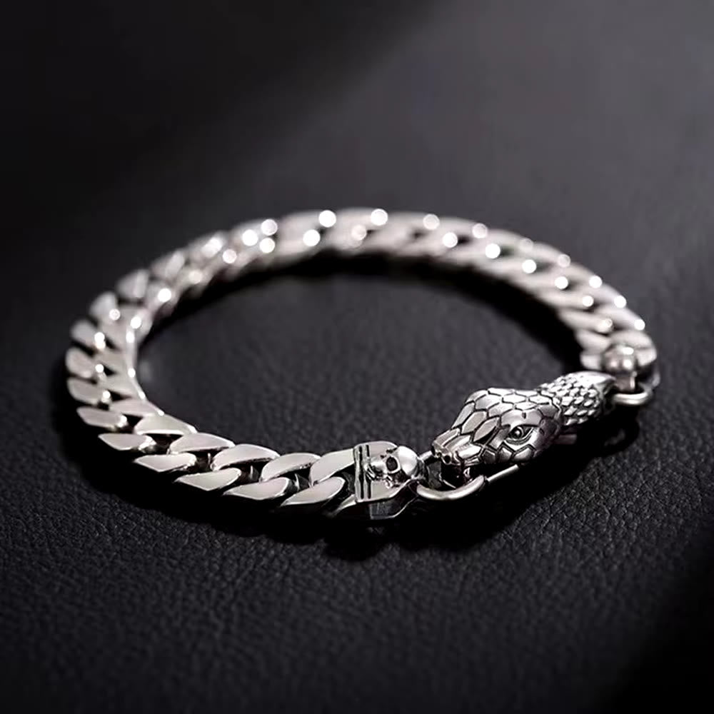 Snake Skull Cuban Link Bracelet
