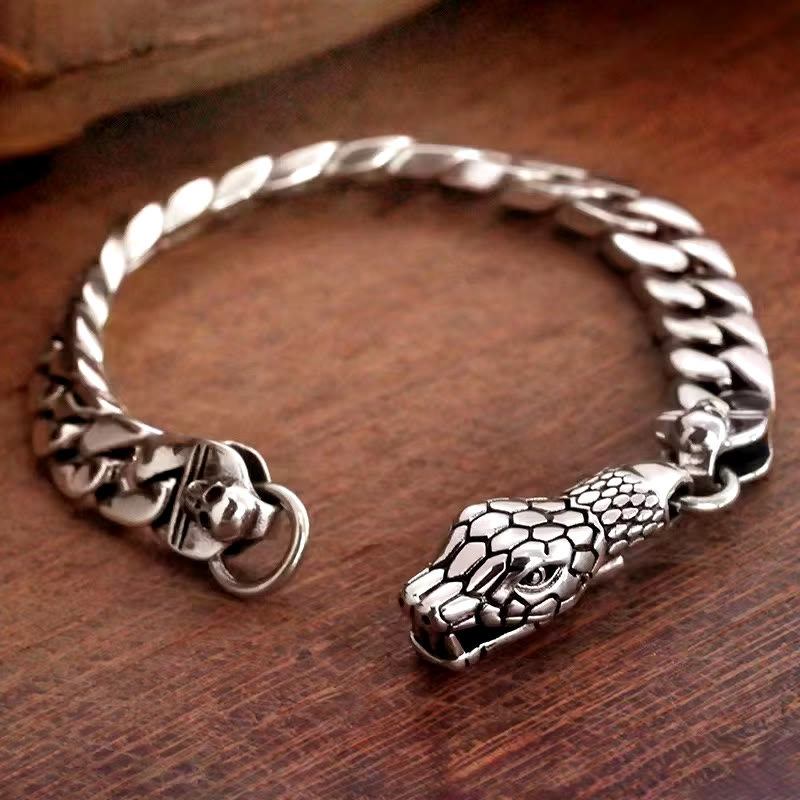 Snake Skull Cuban Link Bracelet