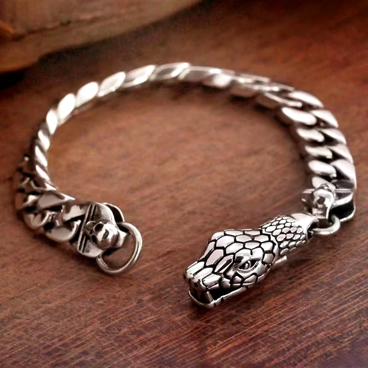 Snake Skull Cuban Link Bracelet