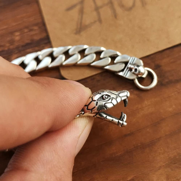Snake Skull Cuban Link Bracelet