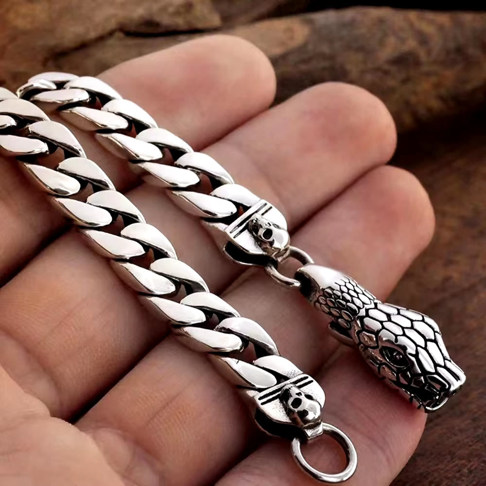 Snake Skull Cuban Link Bracelet