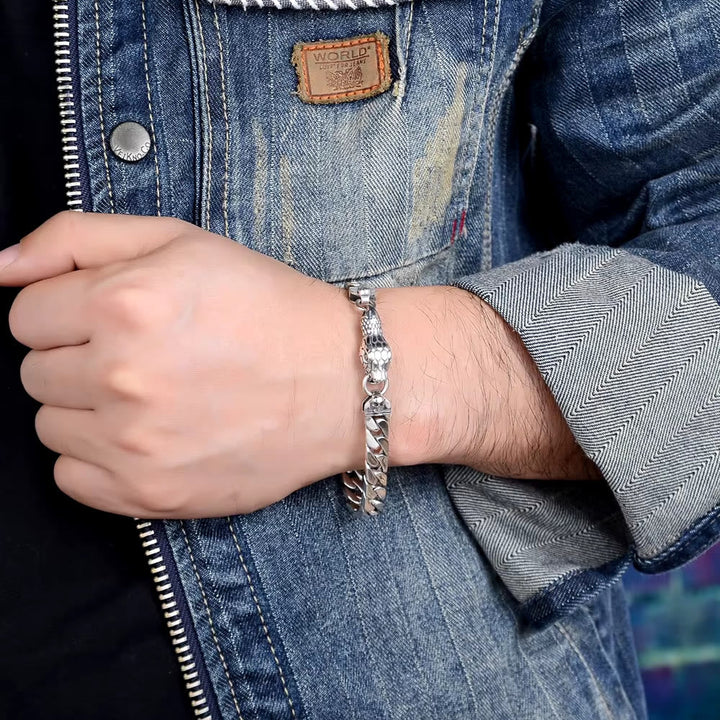 Snake Skull Cuban Link Bracelet