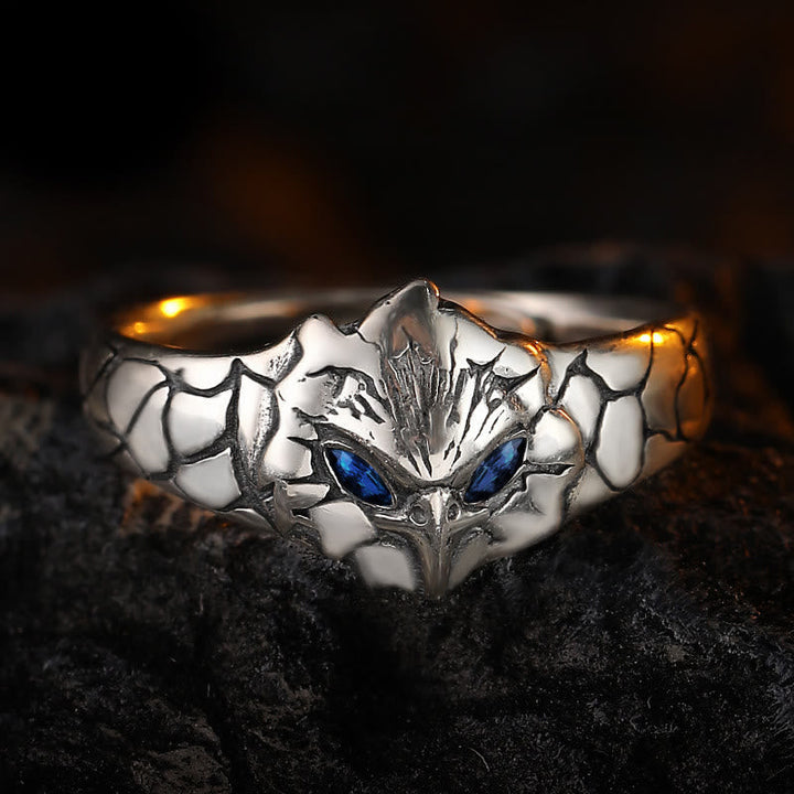 Retro Blue Eye Owl Adjustable Ring