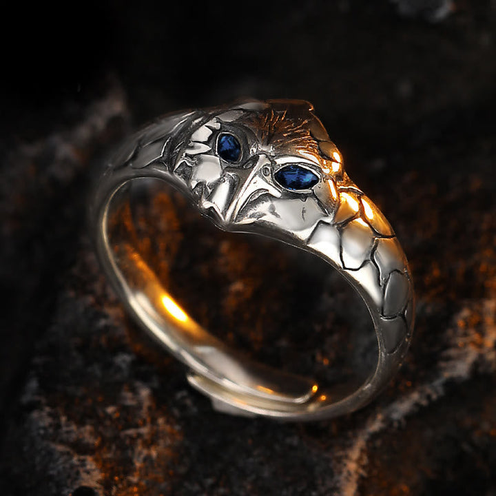 Retro Blue Eye Owl Adjustable Ring