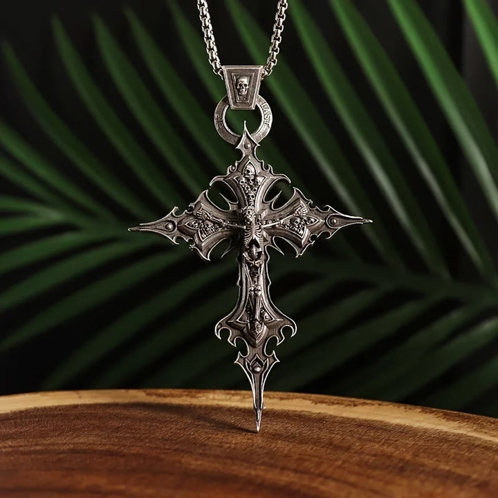 Bones of Faith Gothic Skull Cross Pendant Necklace
