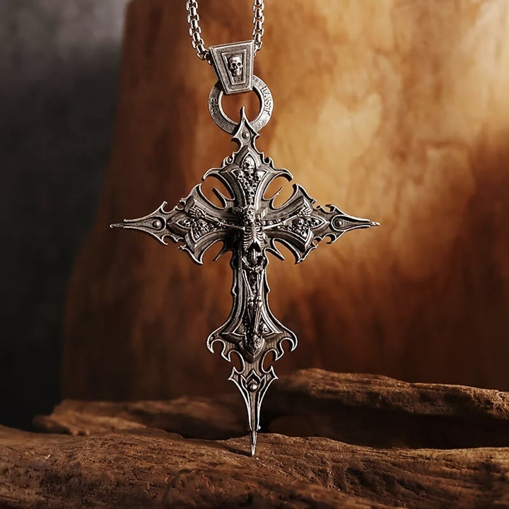 Bones of Faith Gothic Skull Cross Pendant Necklace