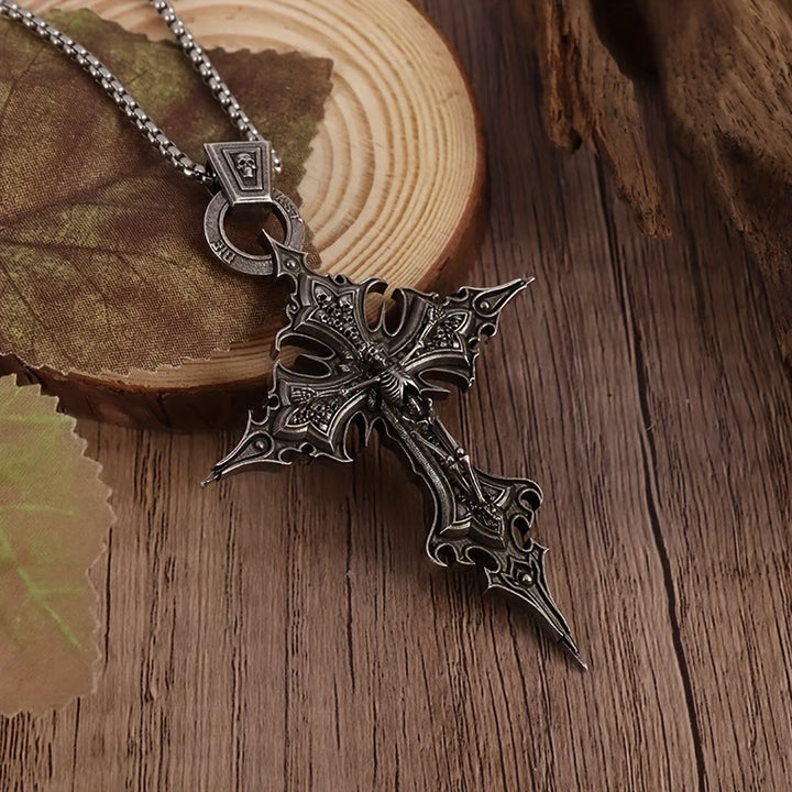 Bones of Faith Gothic Skull Cross Pendant Necklace