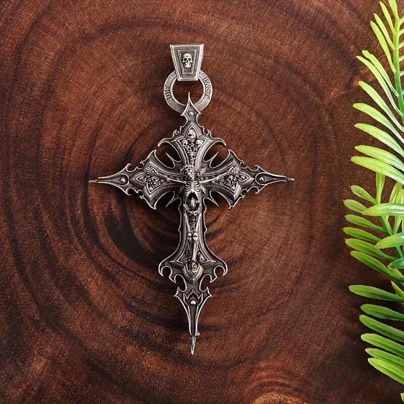 Bones of Faith Gothic Skull Cross Pendant Necklace