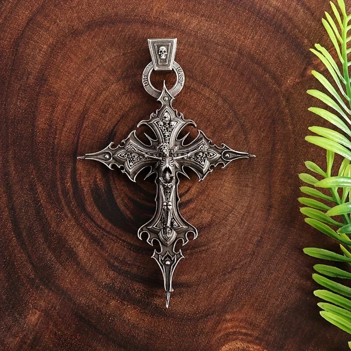 Bones of Faith Gothic Skull Cross Pendant Necklace