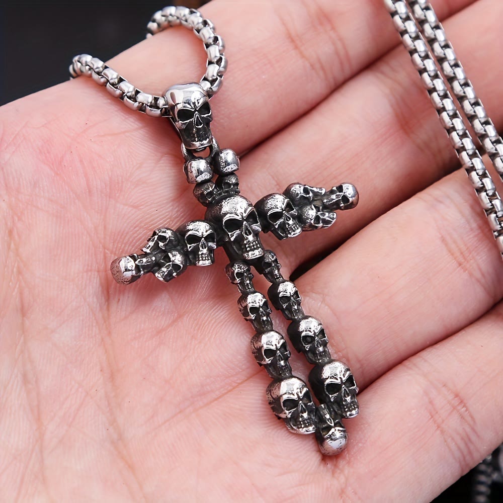 Gothic Black Cross Skull Necklace