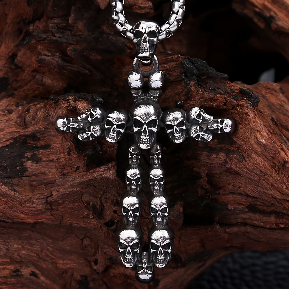 Gothic Black Cross Skull Necklace