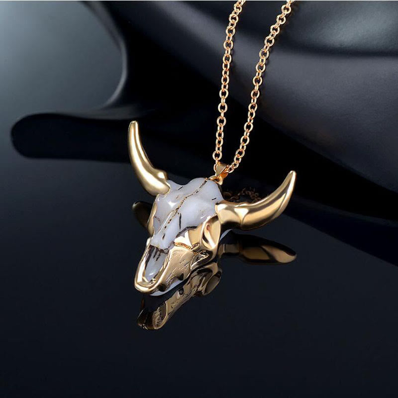 Gold White Longhorn Ox Necklace