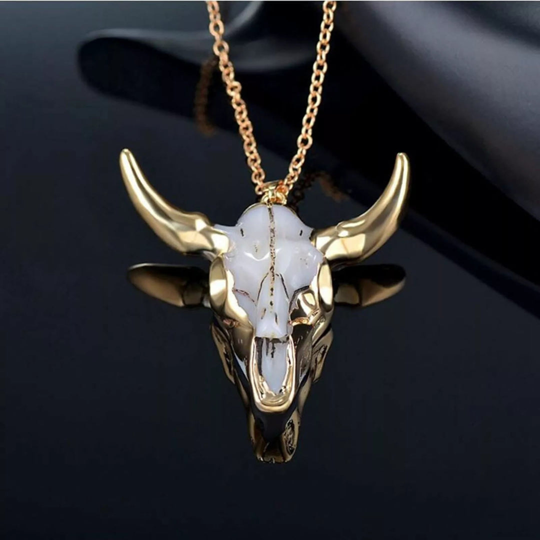 Gold White Longhorn Ox Necklace