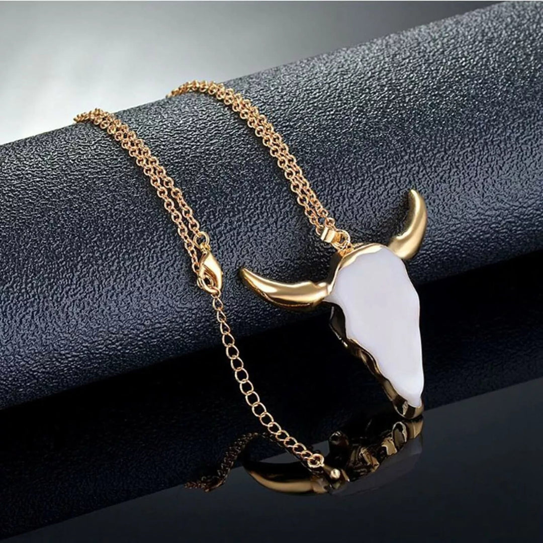 Gold White Longhorn Ox Necklace