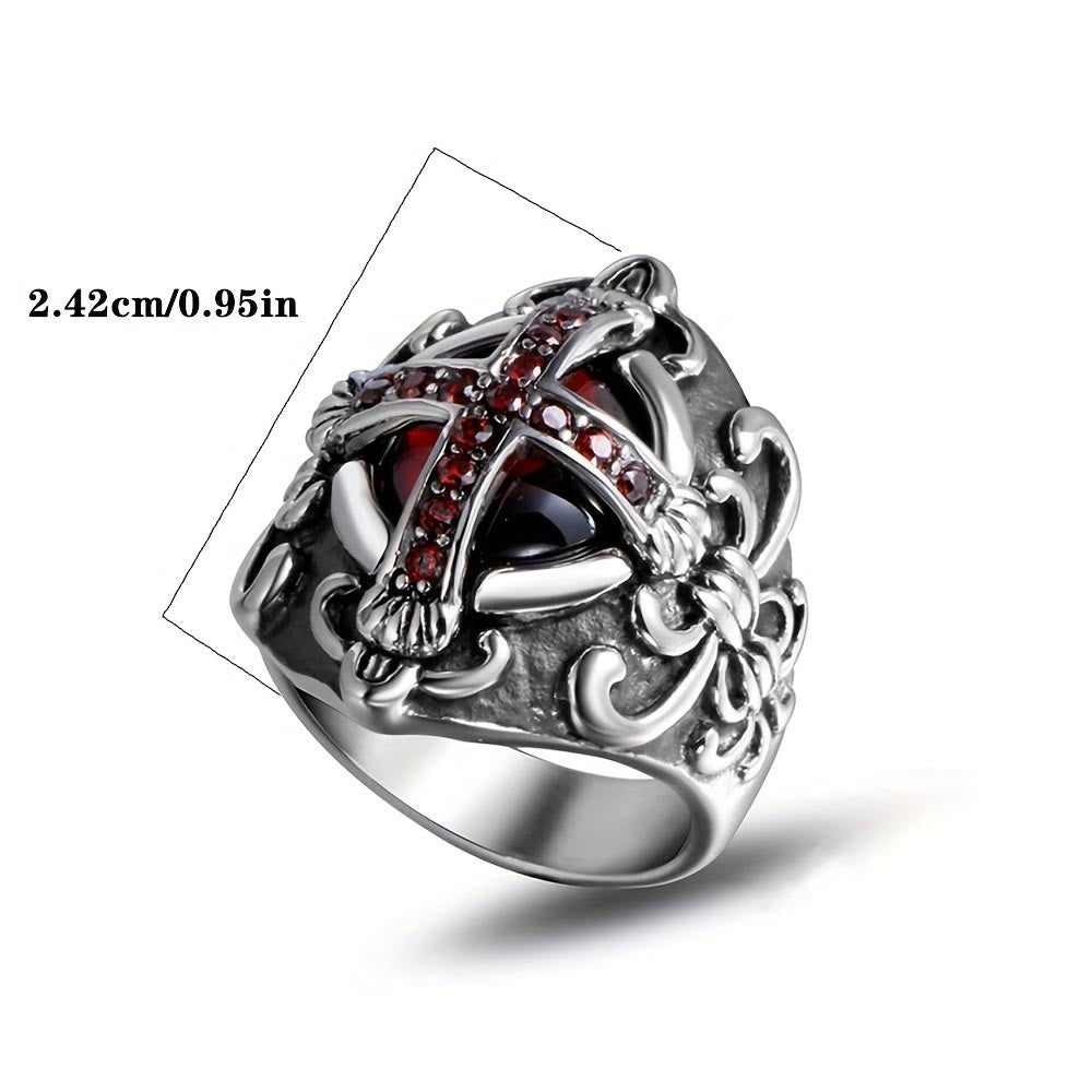 Gothic Red Stone Cross Ring