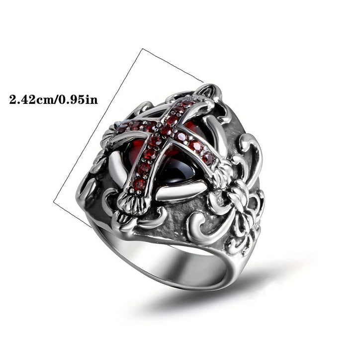 Gothic Red Stone Cross Ring