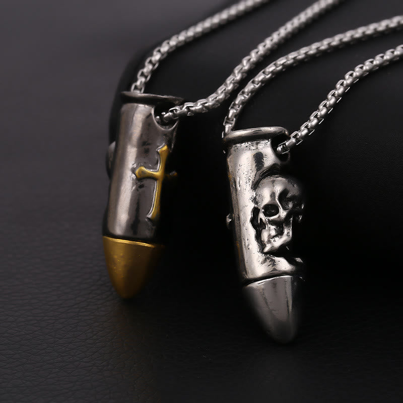 Skull Wrap Bullet Cross Necklace