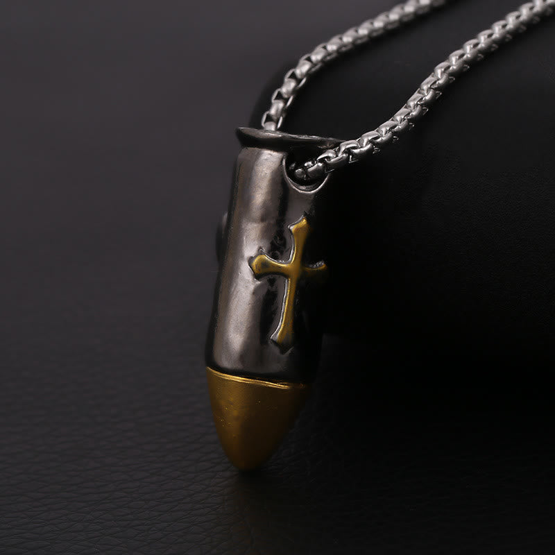 Skull Wrap Bullet Cross Necklace