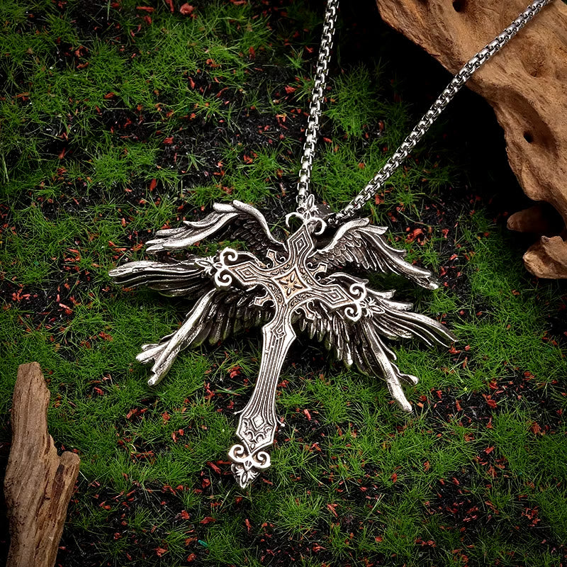 Holy Angel Six Wings Cross Necklace