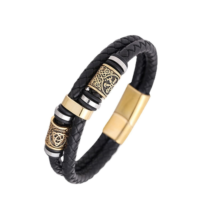Norse Symbol Magnetic Clasp Braided Leather Bracelet