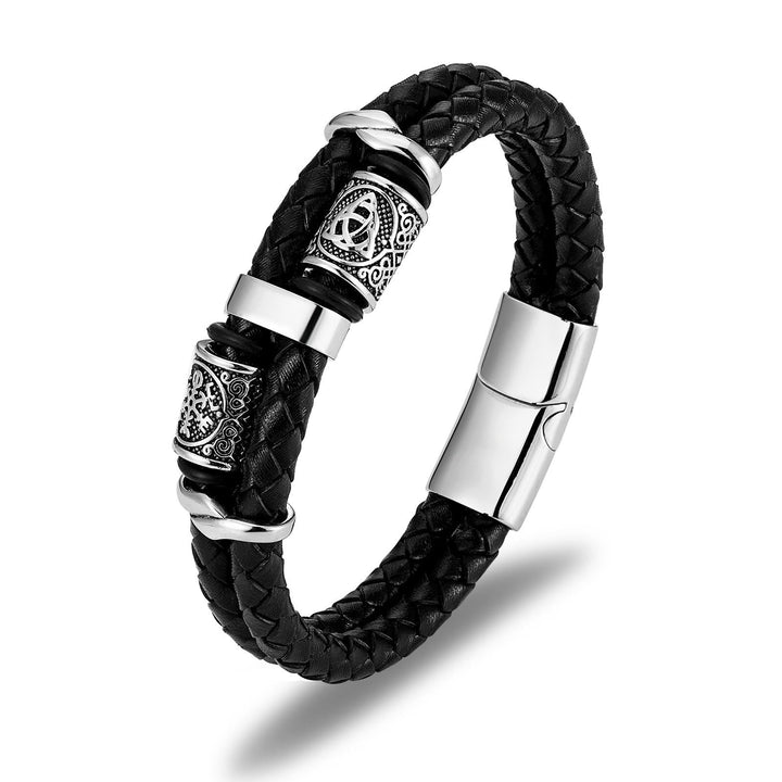 Norse Symbol Magnetic Clasp Braided Leather Bracelet
