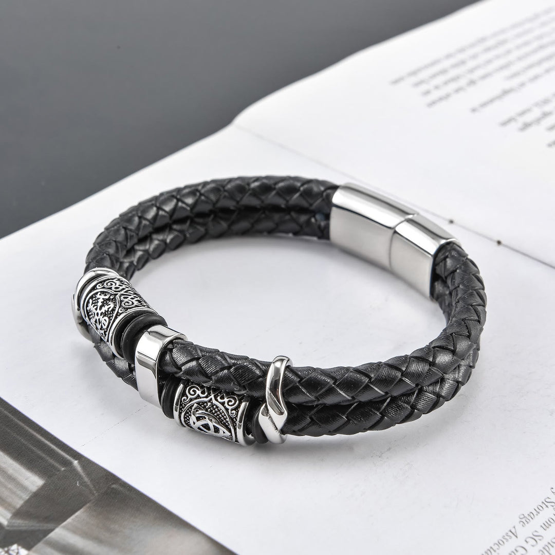 Norse Symbol Magnetic Clasp Braided Leather Bracelet