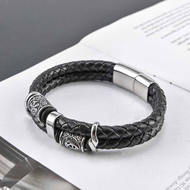 Norse Symbol Magnetic Clasp Braided Leather Bracelet