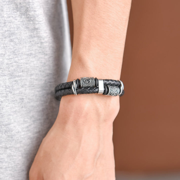 Norse Symbol Magnetic Clasp Braided Leather Bracelet