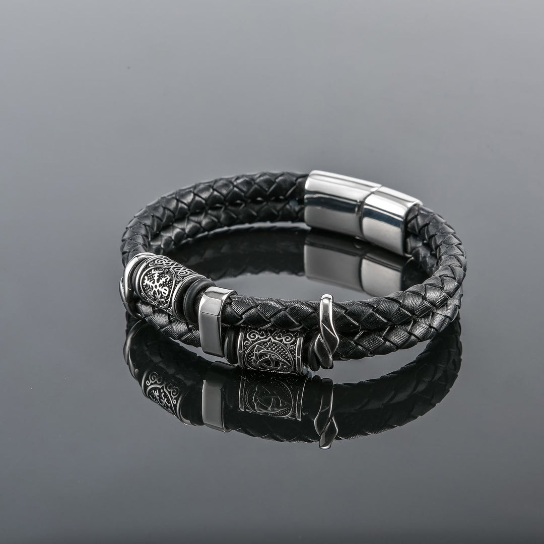 Norse Symbol Magnetic Clasp Braided Leather Bracelet