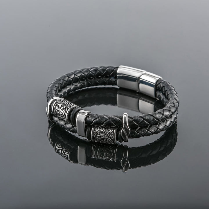 Norse Symbol Magnetic Clasp Braided Leather Bracelet