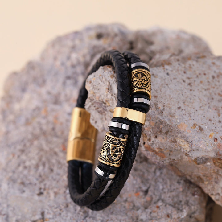 Norse Symbol Magnetic Clasp Braided Leather Bracelet