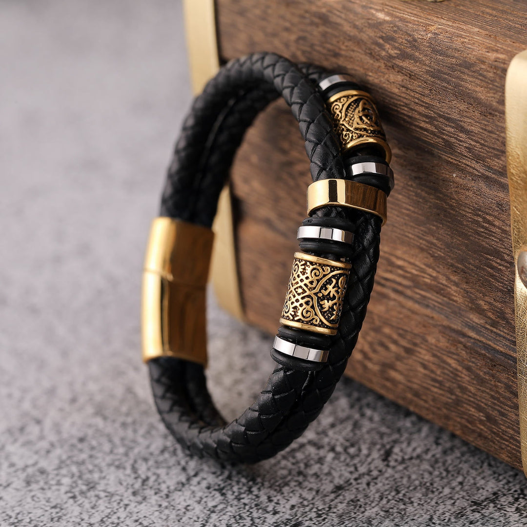 Norse Symbol Magnetic Clasp Braided Leather Bracelet