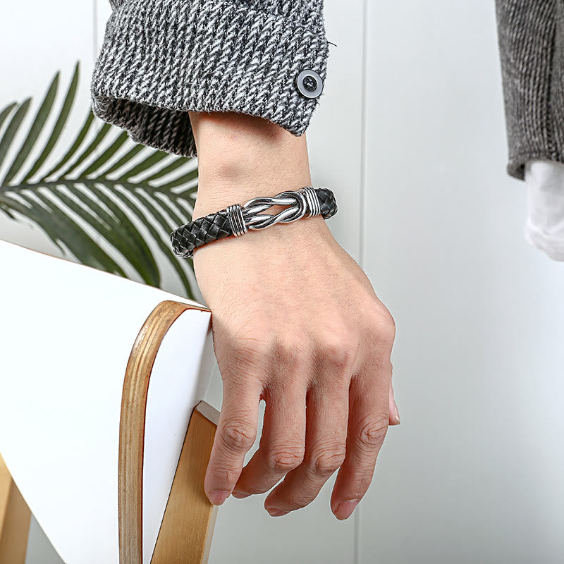 Infinity Stainless Steel Leather Braided Bracelet