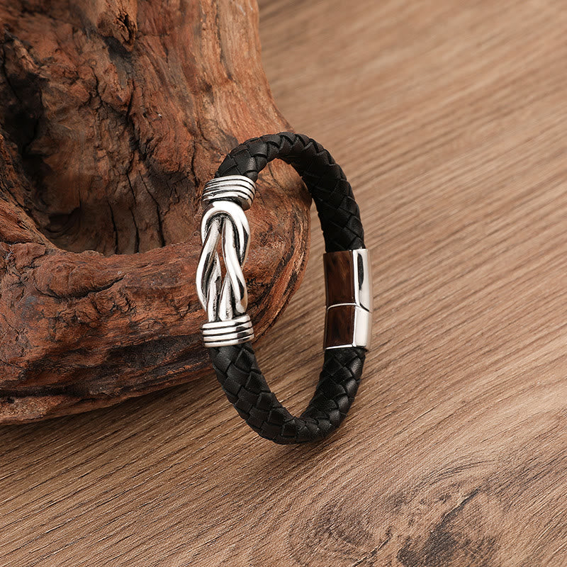 Infinity Stainless Steel Leather Braided Bracelet