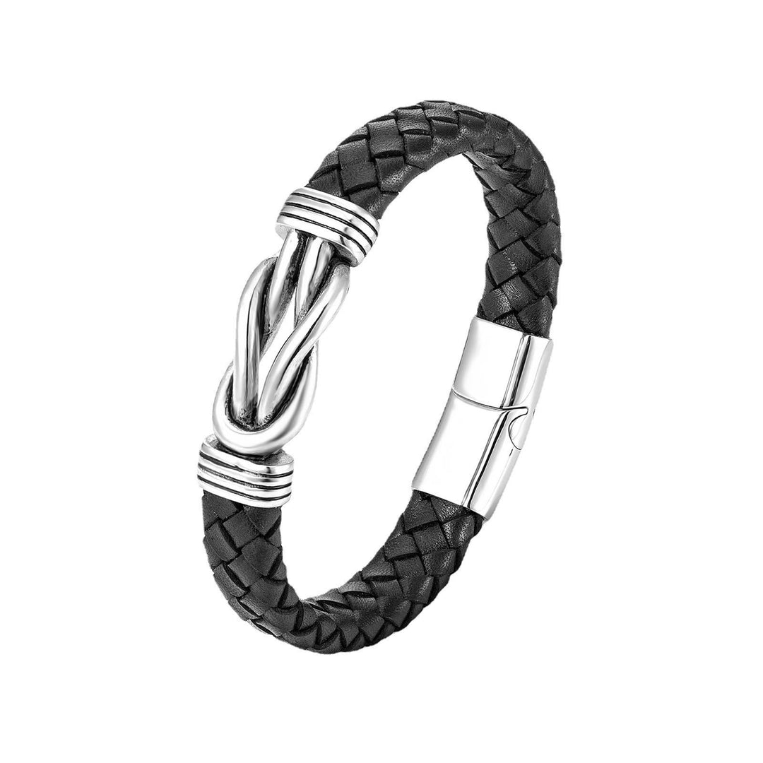 Infinity Stainless Steel Leather Braided Bracelet