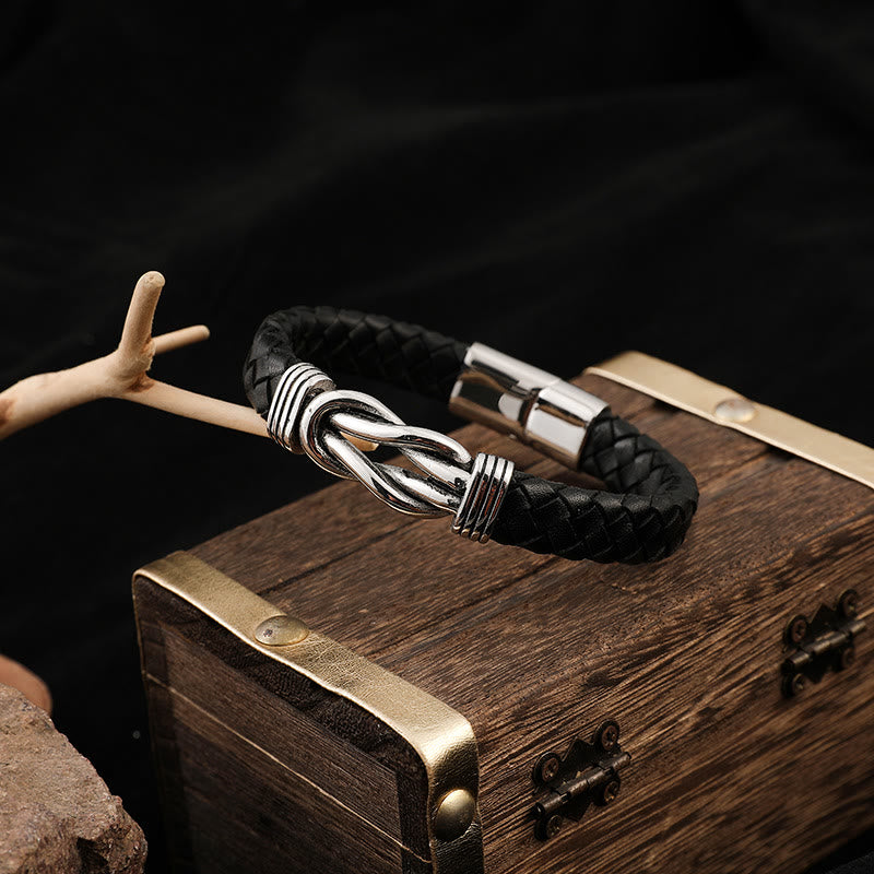 Infinity Stainless Steel Leather Braided Bracelet