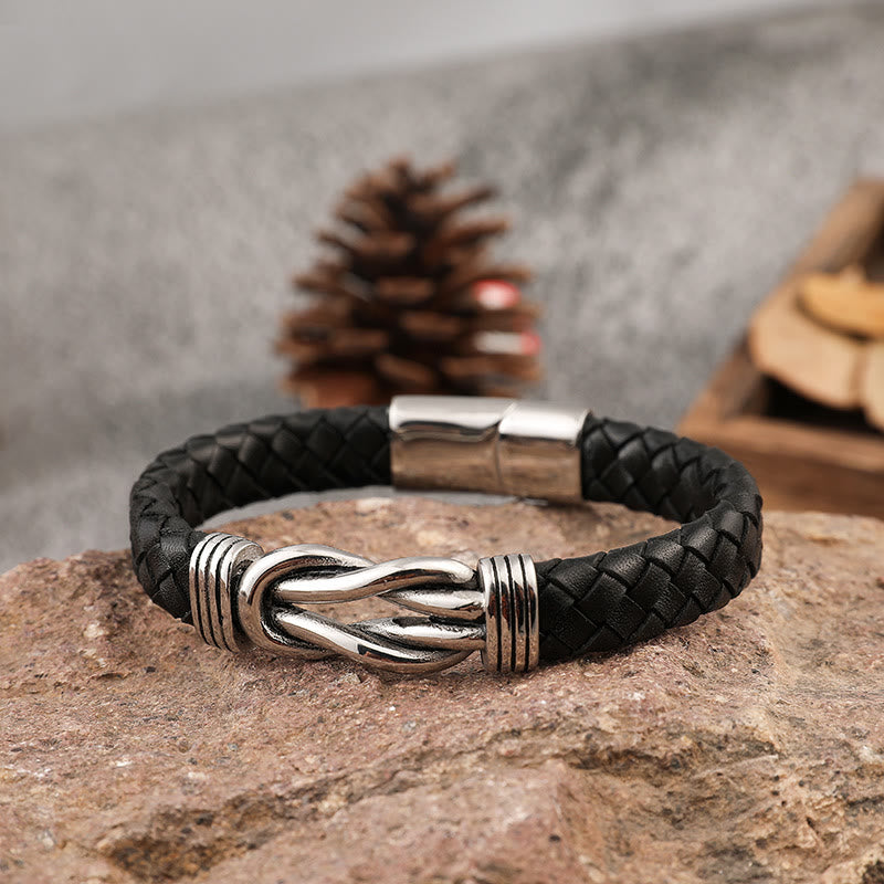 Infinity Stainless Steel Leather Braided Bracelet