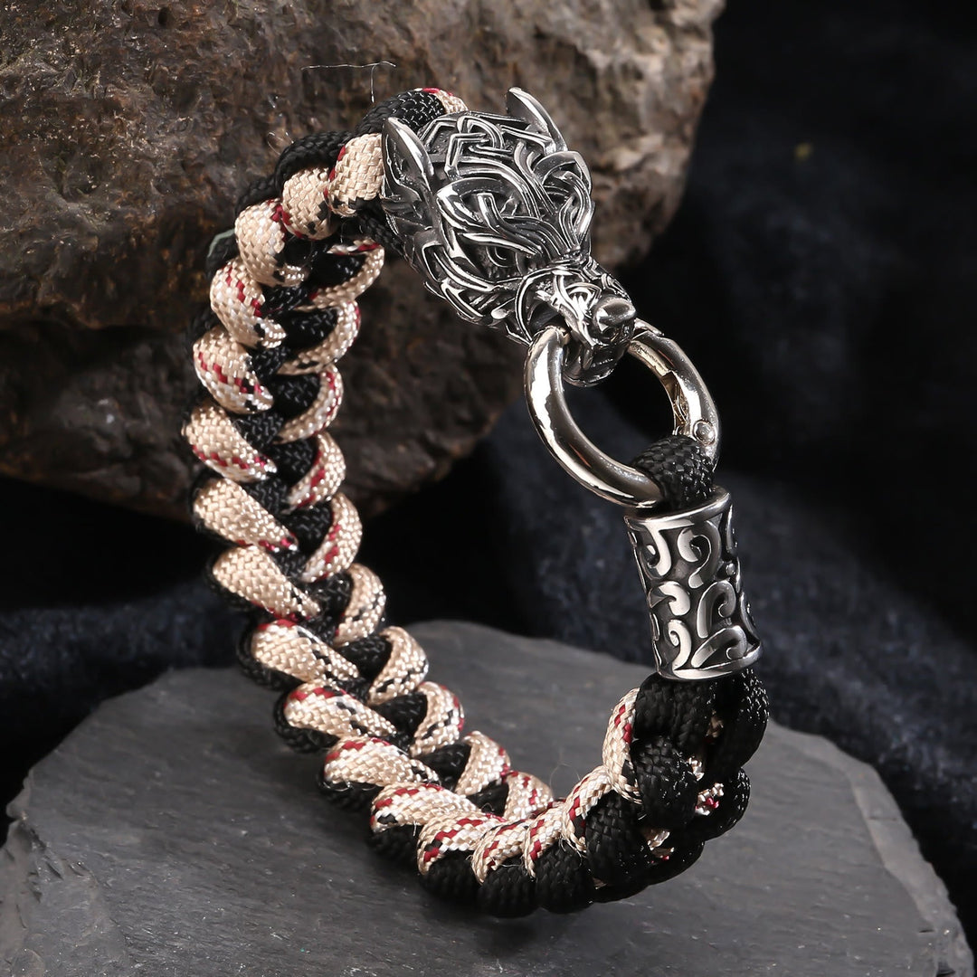Viking Wolf Head Bear Braided Bracelet
