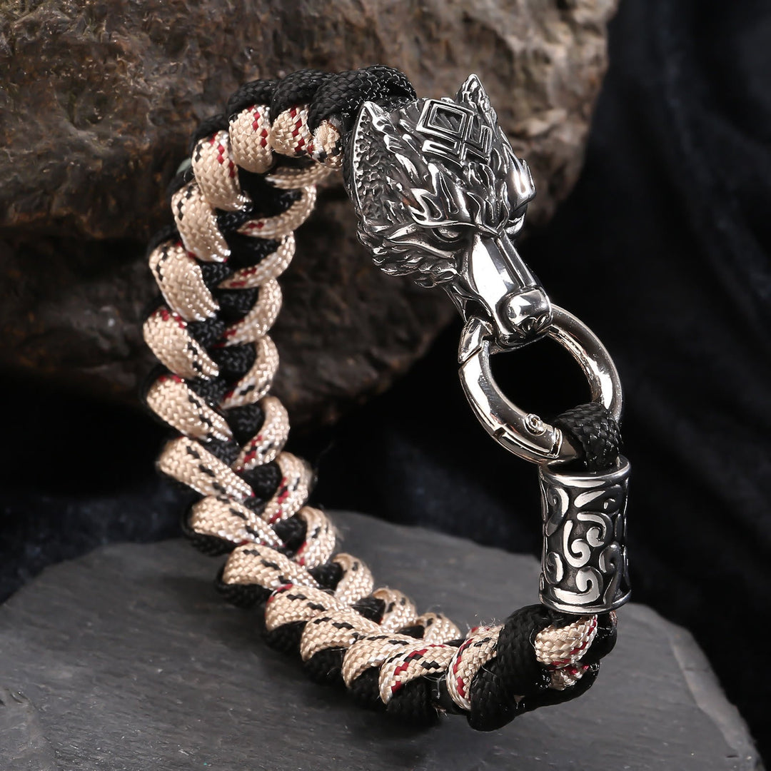 Viking Wolf Head Bear Braided Bracelet