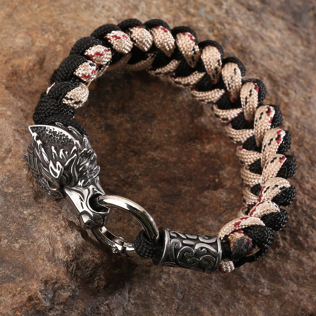 Viking Wolf Head Bear Braided Bracelet
