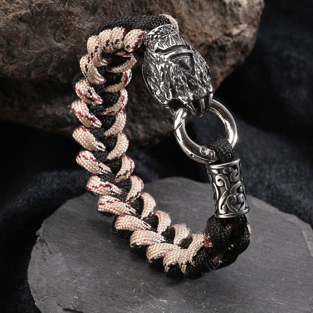 Viking Wolf Head Bear Braided Bracelet